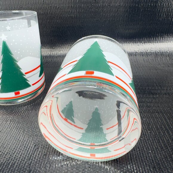 Vintage Culver Made In USA Glassware Cups Lowball Glasses Tumblers Set 3 Trees - Picture 9 of 11